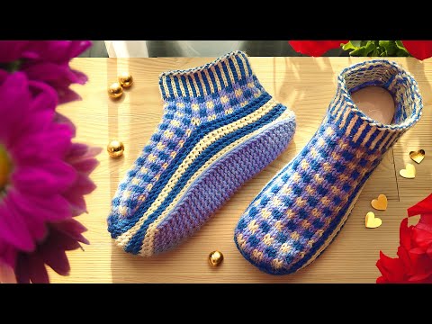Видео: НОВИНКА! Вязаные тапочки спицами с узором