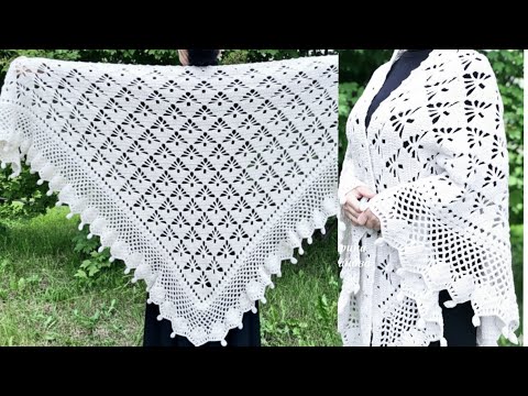 Видео: Очень элегантная и шикарная треугольная шаль, связанная крючком.