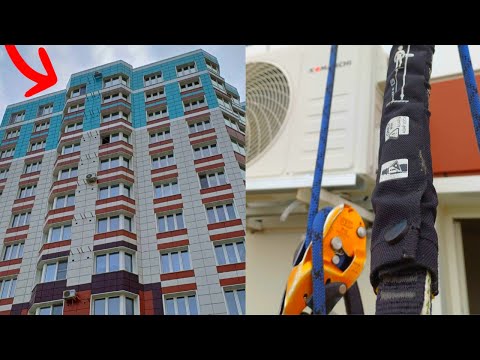 Видео: Установка блока кондиционера в Смоленске | Промышленный альпинизм