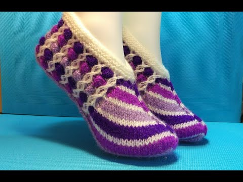 Видео: ТАПОЧКИ-СЛЕДКИ ЦВЕТНЫЕ СПИЦАМИ #266