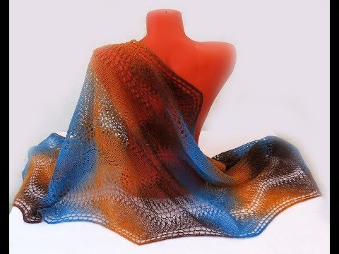 Видео: Ажурный палантин спицами. Мастер класс.