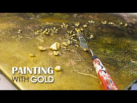 Видео: Абстрактная живопись настоящим золотом | Простой урок по абстрактной живописи | Рисование шаг за ...