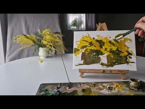 Видео: Мимоза. Этюд. Живопись маслом.