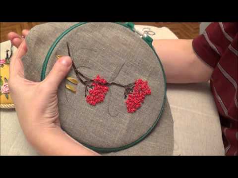 Видео: Вышивка лентами для начинающих. Вышивка рябины часть 3 (Embroidery ribbons rowan. Part 3)