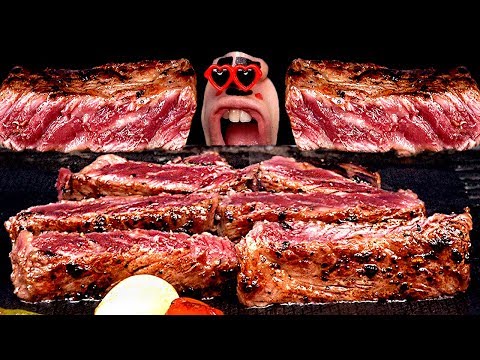 Видео: 4K ASMR. стейк из говядины ест звук