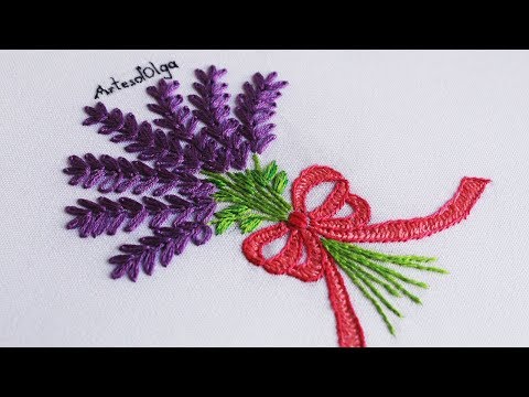 Видео: Ручная вышивка: букет цветов лаванды