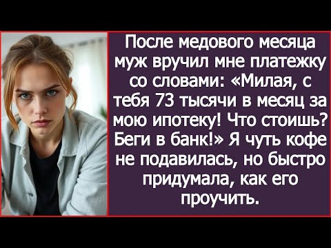 Видео: После медового месяца муж заявил： «Милая, с тебя 73 тысячи в месяц за мою ипотеку!»