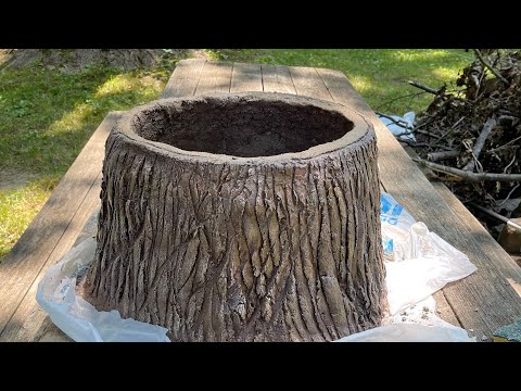 Видео: Уличный вазон «Пень» из цемента и бельевой корзины. Арт - бетон. Как это сделать?
