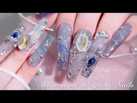 Видео: sub) Ногти с мерцающим светом и магнитом!🌊✨/🇰🇷Корейский маникюр / Нейл-арт / ASMR