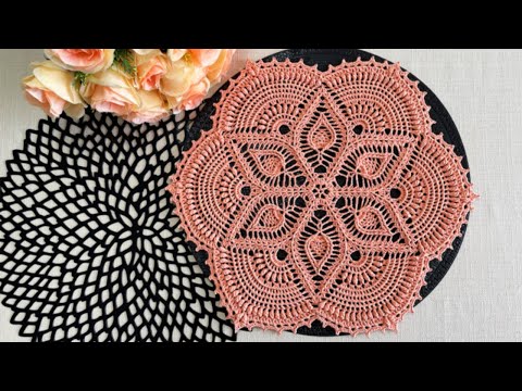 Видео: Рельефная салфетка крючком, Кармен, часть 1 из 3 (1-11 ряд)