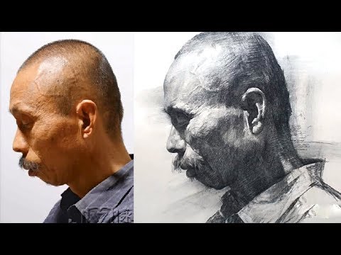 Видео: Демонстрация рисунка углем: портрет старика
