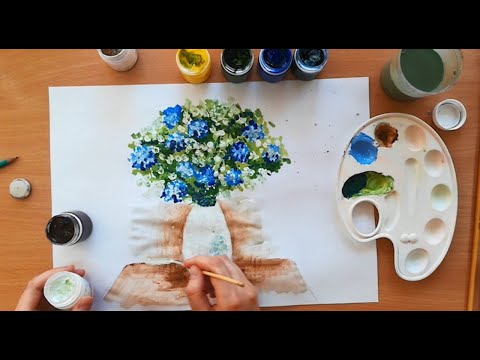 Видео: ВИДЕОУРОК цветы в вазе в технике "Пуантилизм"