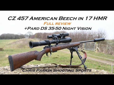 Видео: CZ 457 American Beech Stock 17 HMR, полный обзор и охота с прицелом ночного видения PARD DS 35-50
