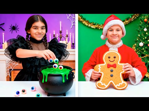 Видео: БИТВА ПРАЗДНИКОВ 🎄🎃 Санта и Уэнсдей делают смешной челлендж!