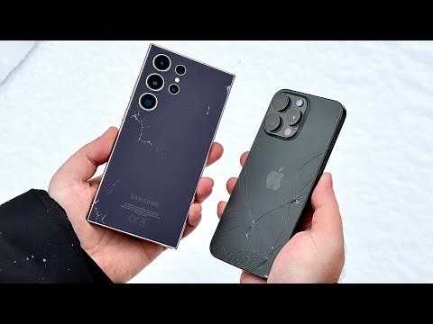 Видео: iPhone 15 Pro Max vs. Galaxy S24 Ultra - DROP TEST. Слово Вилсакома - самсунг на асфальте