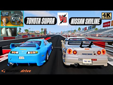 Видео: Nissan Skyline против Toyota Supra | Уличная гонка на 5 км | BeamNG.drive Convoy с Logitech G29
