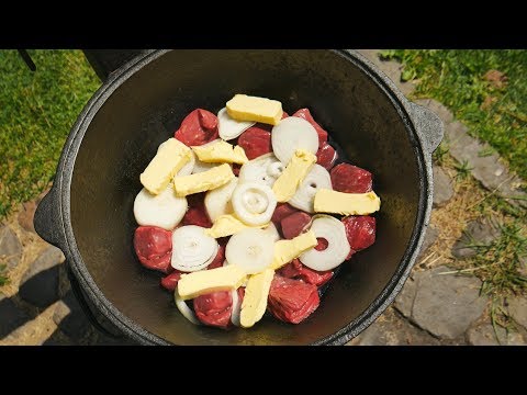 Видео: МЯСО ПО-КРЕМЛЕВСКИ В КАЗАНЕ НА КОСТРЕ