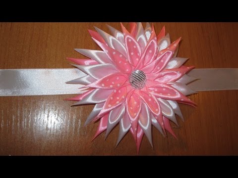 Видео: Канзаши,Атласная лента.повязка для девочки "Астра" Атласная лента.