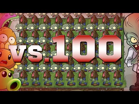 Видео: Все атакующие растения vs 100 зомби на 5 дорожках. PvZ Дичь!