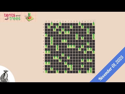 Видео: Палатки и деревья — ежедневные головоломки — 1 ноября 2025 г.