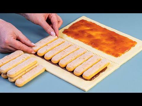 Видео: Любимый рецепт семьи! Десерт из слоёного теста, всего за 10 минут