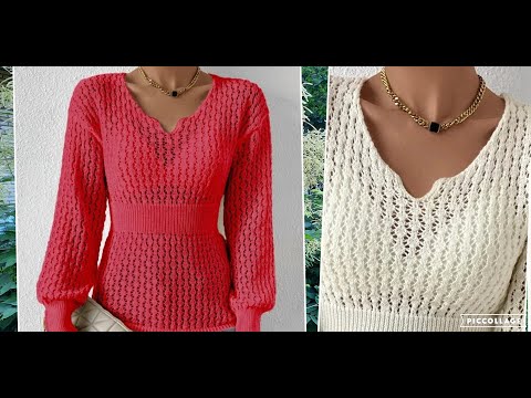 Видео: Очаровательный ажурный узор для пуловера, джемпера, топа..