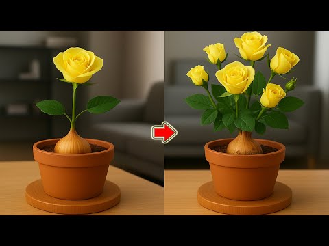 Видео: Воткните веточку розы в луковицу! Внезапно появляются 1001 корень и цветок!