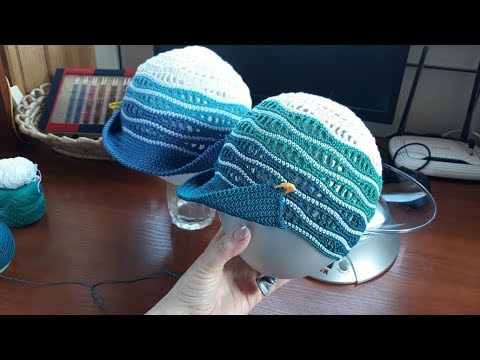 Видео: Шапочка - кепка (панамка) крючком в морском стиле. Часть 3.