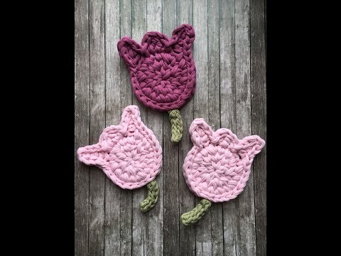 Видео: Подставка под горячее "Тюльпан". Мастер-класс крючком из трикотажной пряжи Нитка