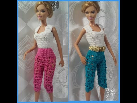 Видео: Брючки  для Барби с ажурной полосой. Мастер-класс. Crochet Barbie.