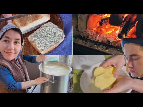 Видео: Уютный день на кухне в деревне | Готовим сыр | Cozy Day in a Village | Cheese, Butter; Fresh Bread
