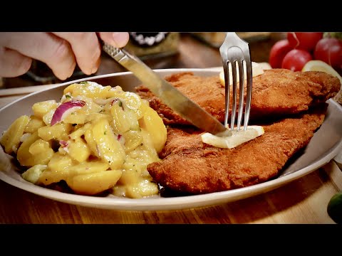 Видео: Вкусный немецкий картофельный салат и большие куски жареного мяса!