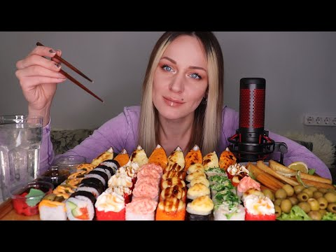 Видео: MUKBANG | Роллы, салаты, мидии | Sushi/rolls, mussels не ASMR