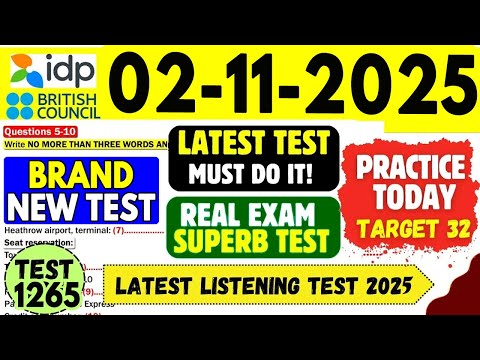 Видео: Практический тест IELTS Listening 2025 с ответами | 02.11.2025 | Номер теста: 1265