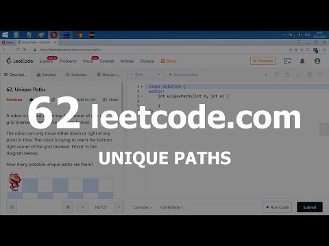 Видео: Разбор задачи 62 leetcode.com Unique Paths. Решение на C++