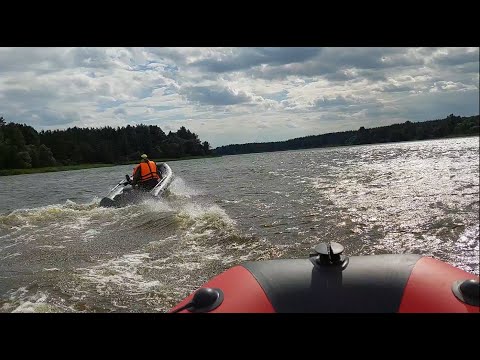 Видео: Утопил камеру! На лодке ПВХ по волнам на Волге. База Скнятино. Рыбалка на реке Волга