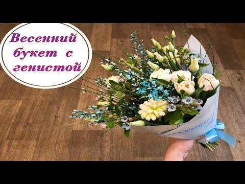 Видео: ВЕСЕННИЙ БУКЕТ С ГЕНИСТОЙ . БЕЛО-СИНИЙ БУКЕТ. ФЛОРИСТИКА ДЛЯ НАЧИНАЮЩИХ