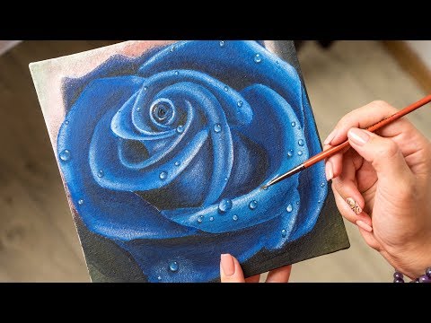 Видео: Синяя Роза в росе - Рисование акрилом / Homemade Illustration (4k)