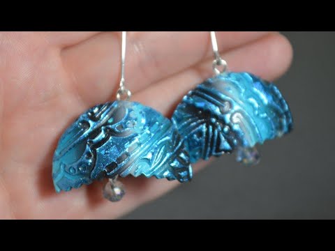 Видео: polymer clay earrings tutorial FIMO hollow beads foil transfer on clay серьги полимерная глина D 14