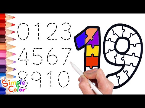 Видео: Учим число 19 для детей | Раскраски пазлы - Простой цвет
