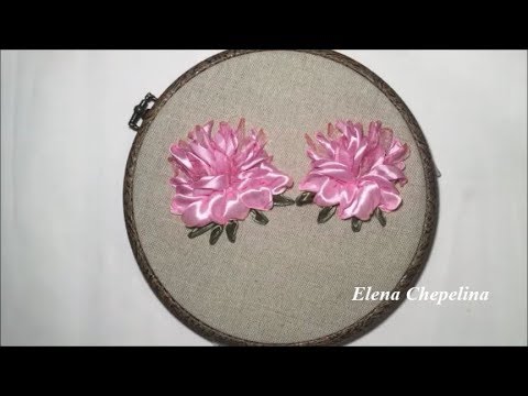 Видео: Пион вышитый лентами / Ribbon embroidered peony