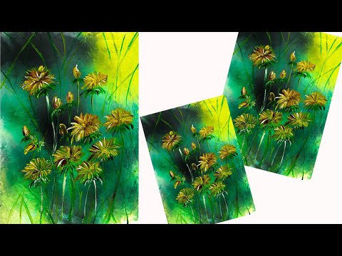 Видео: Как нарисовать желтый одуванчик. Как легко нарисовать цветы. Рисуем лето. Нарисуем пейзаж гуашью.