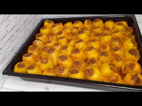 Видео: Картофель с мясом фаршированный в духовке! Невероятно вкусно! Вкуснота из фарша и картофеля!
