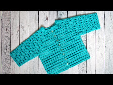 Видео: Детская кофточка крючком | Кофта крючком на 3-6 мес.