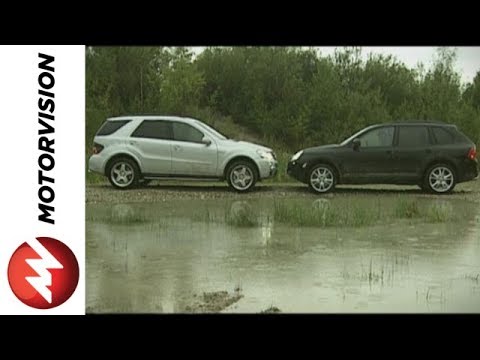 Видео: Porsche Cayenne Turbo S против Mercedes ML 63 AMG
