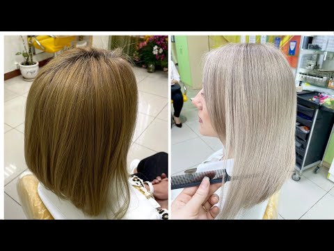 Видео: Окрашивание волос в платиновый блонд Осветление жёлтых волос, тотальный блонд без затемнения корней