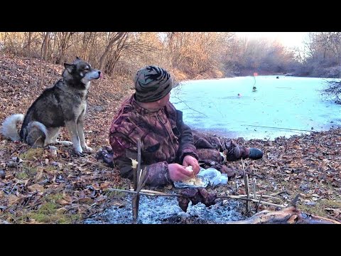 Видео: Жарю мясо, вдруг БАХ! ЗАГАР! Откуда в замёрзшей луже столько рыбы?! Рыбалка под звуки природы