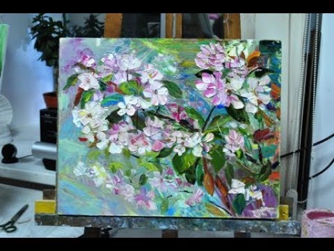Видео: Картина маслом поэтапно "Цветущая веточка яблони".Пленэр.Blossoming apple twig