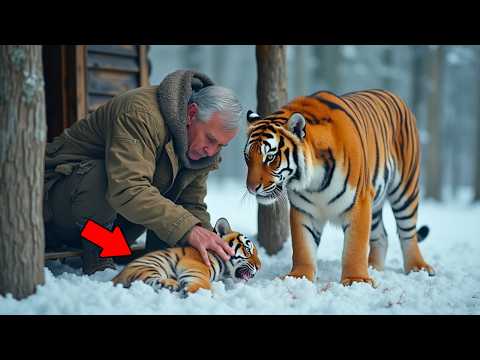 Видео: Амурская тигрица пришла к отшельнику с раненым тигрёнком... Но поступок мужчины— тронул до слёз!