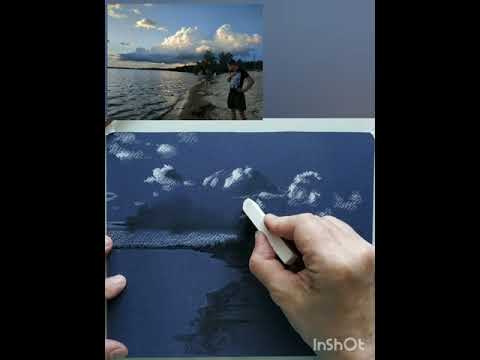 Видео: Рисуем небо белой пастелью и углем.